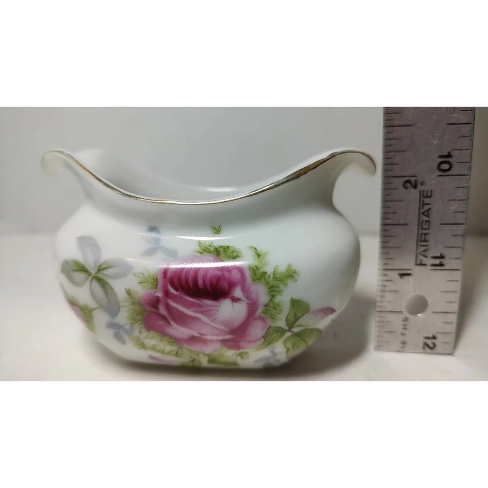 Vintage Lefton China‎ Open Sugar Bowl Small Rose Handpainted Porcelain 1950s SEE